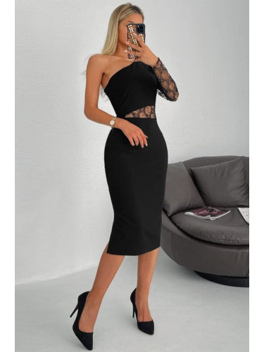 Trendyol Black Fitted One Sleeve Lace Detail Dress