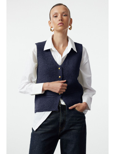 Trendyol Navy Blue Regular Soft Texture Buttoned V Neck Regular Vest