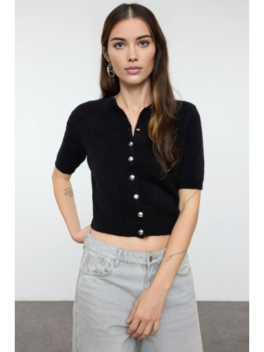 Trendyol Black Crop Cotton Wool Knit Cardigan