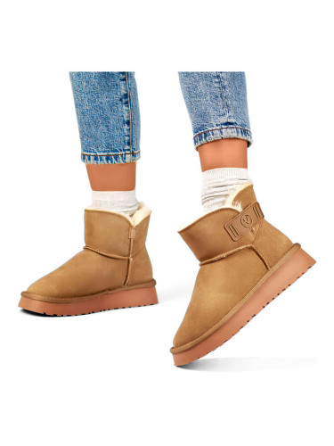 primohurt Women's snow boots made of natural leather, women's insulated boots, beige winter shoes