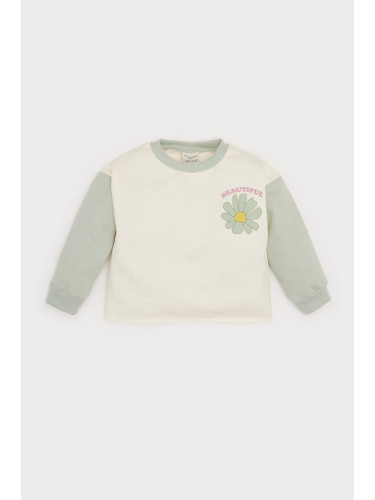 DEFACTO Baby Girl Crew Neck Floral Inside Soft Feather Sweatshirt