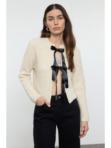 Trendyol Stone Ribbon Detailed Knitwear Cardigan