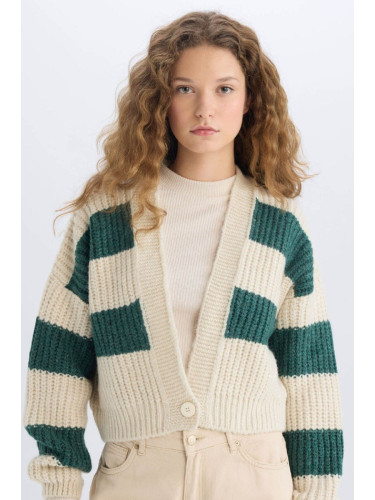 DEFACTO Coool Oversize Wide Fit V-Neck Striped Buttoned Knitwear Cardigan