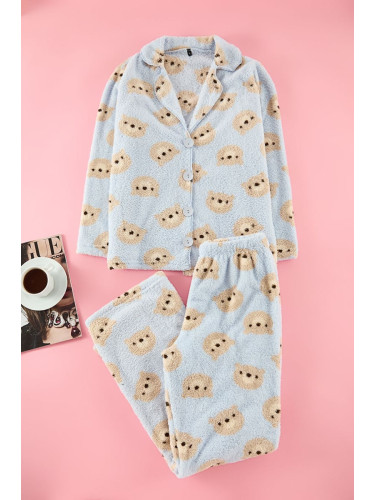 Trendyol Light Blue Animal Wellsoft Knitted Pajama Set