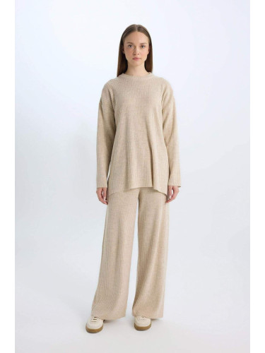 DEFACTO Dfc - Relax Fit Wide Wide Leg Basic Straight Stretchy Waisted Knitwear Pants