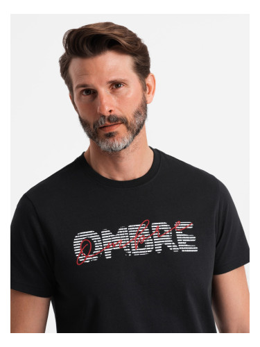 Ombre Men's cotton t-shirt with double printed logo - black