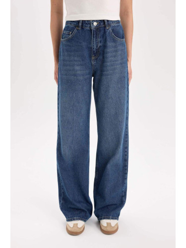 DEFACTO Straight Wide High Waist Long Jeans Washed Pants