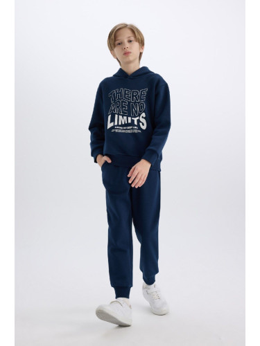 DEFACTO Boy 2-Piece Set Hooded Printed Sweatshirt Elastic Waist Tracksuit Bottoms