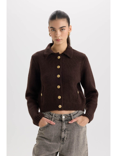 DEFACTO Regular Fit Polo Neck Buttoned Knitwear Cardigan