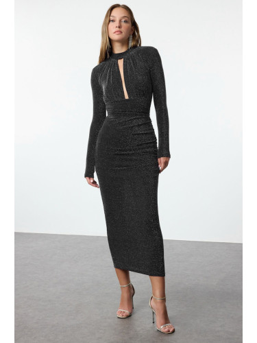 Trendyol Anthracite Low-Cut Detail Woven Stylish Evening Dress