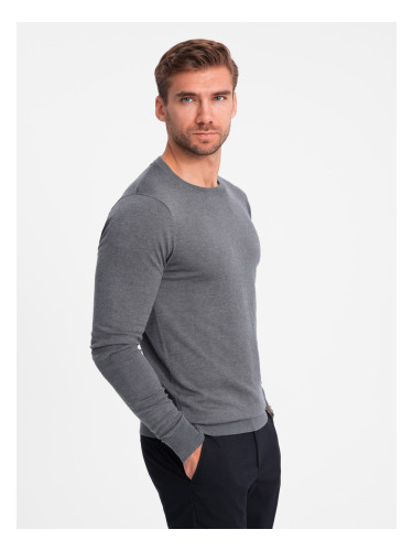 Ombre Classic BASIC men's viscose sweater with round neckline - grey melange