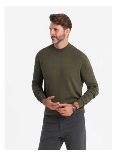 Ombre Men's knitted half turtleneck with viscose - dark olive