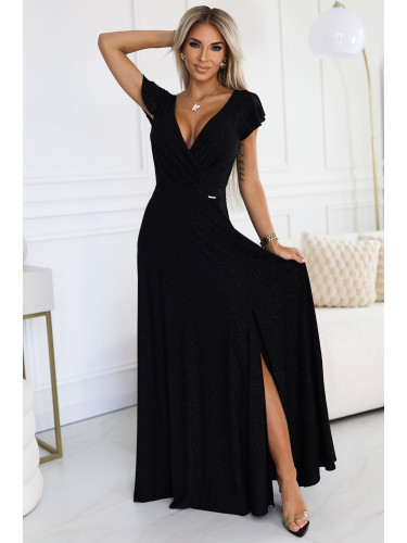 411-12 CRYSTAL Shiny Long Dress Neckline - BLACK