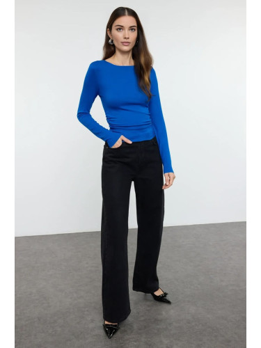 Trendyol Saks Saks Fitted/Fits on the Body Gathered/Drape Detailed Flexible Knitted Blouse