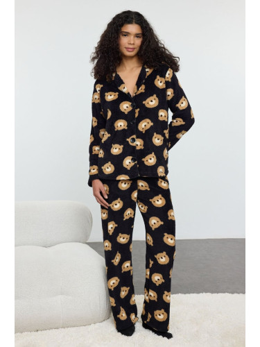 Trendyol Black Animal Wellsoft Knitted Pajama Set