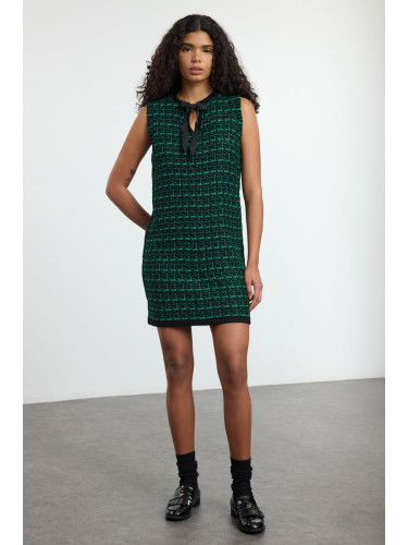 Trendyol Green Textured Mini Tweed Look Knit Dress