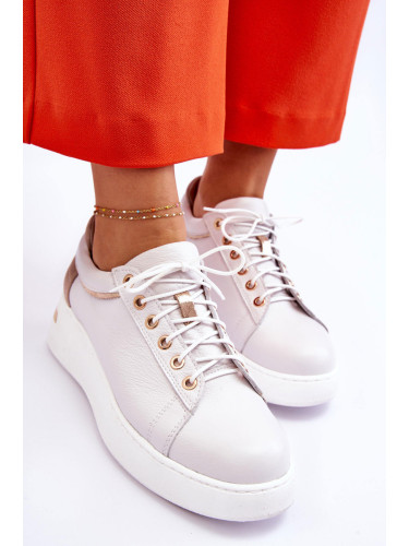 Boto Дамски кожени спортни обувки на платформа Бели Caressa