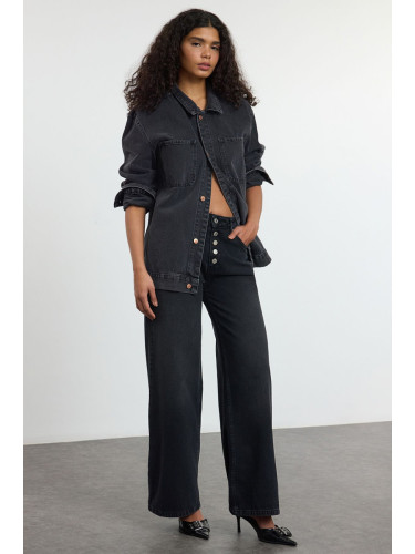 Trendyol Black Front Button Low Waist Wide Leg Jeans