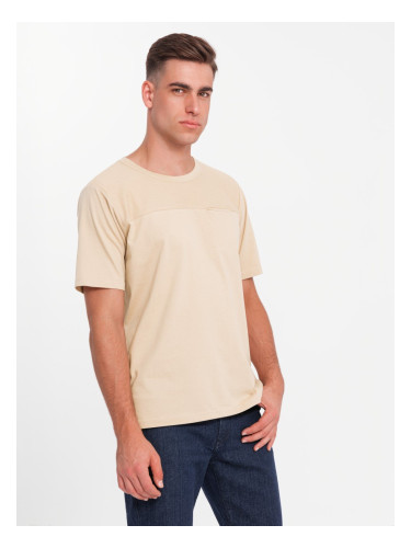 Ombre Men's cotton T-shirt with delicate embroidery - cream