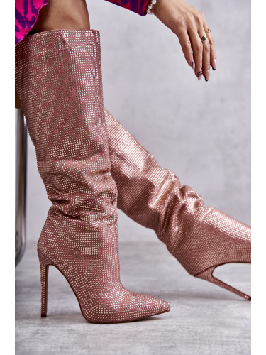 Розови боти на висок ток с кубичен цирконий