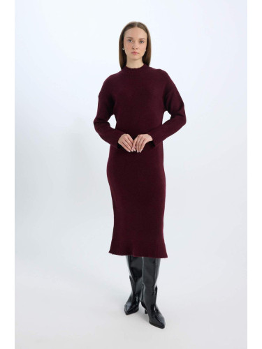 DEFACTO Dfc - Relax Fit Half Turtleneck Midi Knitwear Burgundy Dress