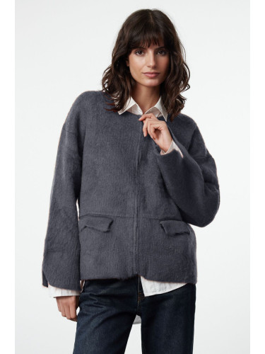 Trendyol Anthracite Soft Texture Coat Knitwear Cardigan