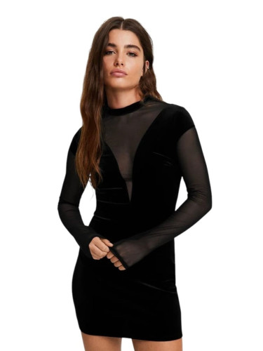 Trendyol Black Bodysuit Velvet Knitted Short Dress