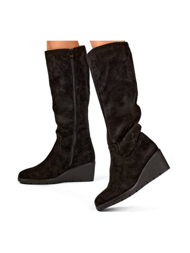 primohurt Black suede over-the-knee women's wedge boots