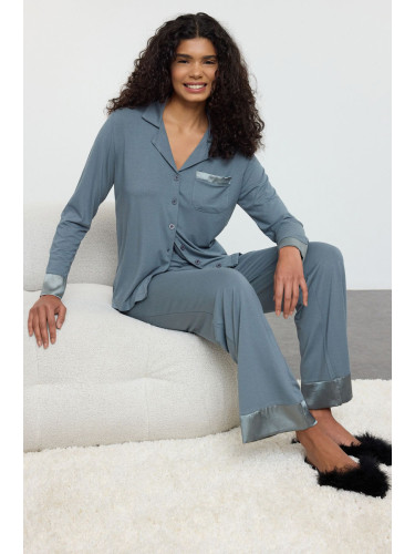 Trendyol Gray Solid Viscose Jersey Knitted Pajama Set