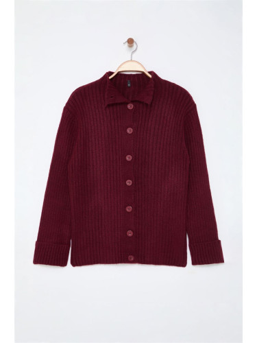 Trendyol Curve Claret Red Soft Textured Stand Collar Knitwear Cardigan