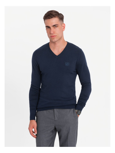 Ombre Elegant men's sweater with a v-neck - navy blue