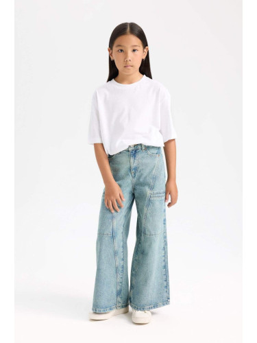 DEFACTO Dfc - Girls' Wide Leg Wide Leg Cargo Pocket Jean Pants