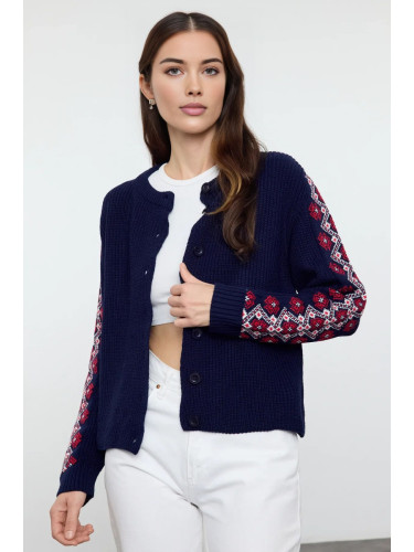 Trendyol Navy Blue Embroidery Patterned Knitwear Cardigan