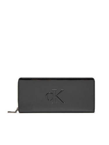 Голям дамски портфейл Calvin Klein Jeans Sculpted Zip Around Im K60K613060 Черен