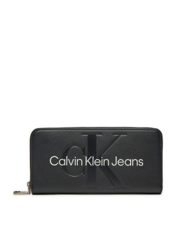 Голям дамски портфейл Calvin Klein Jeans Sculpted Mono Zip Around Mono K60K607634 Черен