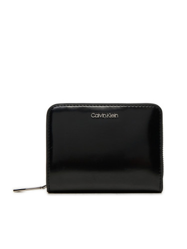 Малък дамски портфейл Calvin Klein Ck Must Medium Zip Around_Shiny K60K612847 Черен