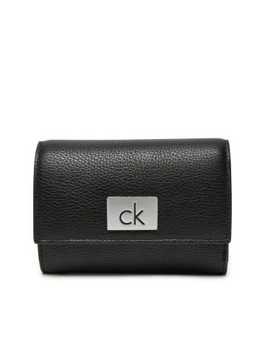 Малък дамски портфейл Calvin Klein Ck Plaque Small Trifold W/Zip K60K612834 Черен