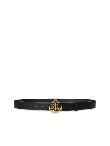 Дамски колан LAUREN RALPH LAUREN Anchor-Logo Skinny Leather Belt 412957004001 Черен