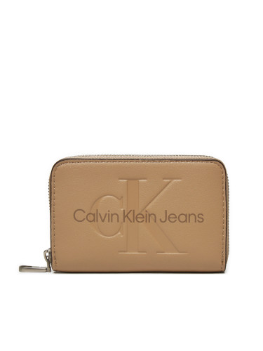 Малък дамски портфейл Calvin Klein Jeans Zip Around Mono K60K612255 Бежов