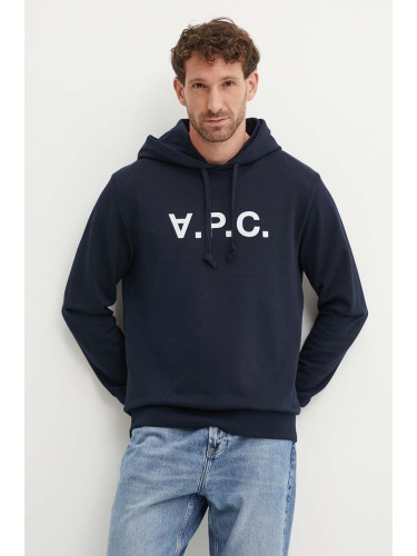 Памучен суичър A.P.C. hoodie standard grand vpc GOTS в тъмносиньо с качулка с апликация COHBN.M27908