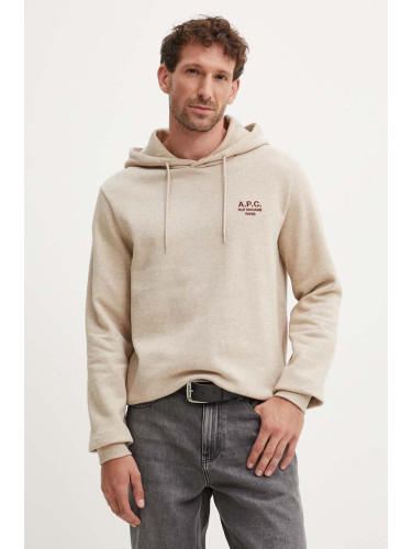 Суичър A.P.C. hoodie standard rue madame GOTS в бежово с качулка с меланжов десен COHBV.M27914