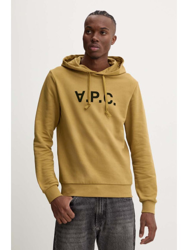 Памучен суичър A.P.C. hoodie standard grand vpc GOTS в зелено с качулка с апликация COHBN.M27908