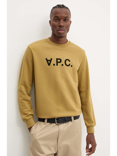 Памучен суичър A.P.C. sweat standard grand vpc GOTS в зелено с апликация COHBN.M27907