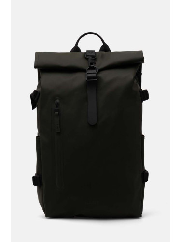 Раница Rains Rolltop Rucksack Large W3 в зелено голям размер с изчистен дизайн 14590-03