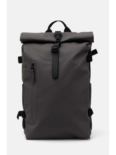 Раница Rains Rolltop Rucksack Large W3 в сиво голям размер с изчистен дизайн 14590-13