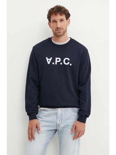 Памучен суичър A.P.C. sweat standard grand vpc GOTS в тъмносиньо с апликация COHBN.M27907