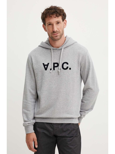 Памучен суичър A.P.C. hoodie standard grand vpc GOTS в сиво с качулка с апликация COHBN.M27908