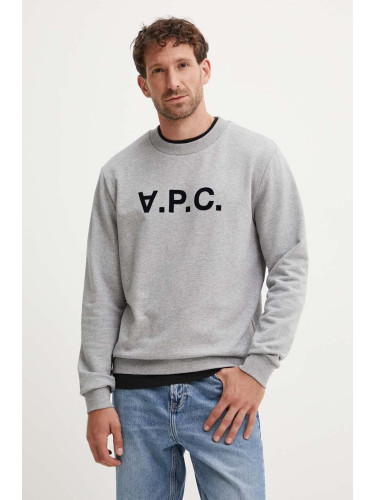 Памучен суичър A.P.C. sweat standard grand vpc GOTS в сиво с апликация COHBN.M27907