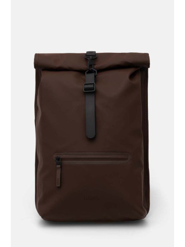 Раница Rains Rolltop Rucksack W3 в кафяво голям размер с изчистен дизайн 13320-23