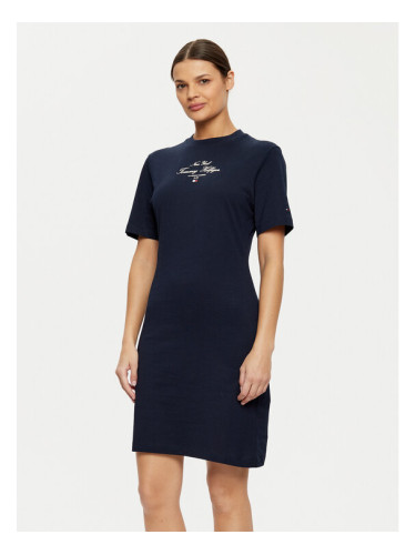 Tommy Hilfiger Ежедневна рокля Short Sleeve Short Dress WW0WW43830 Тъмносин Slim Fit